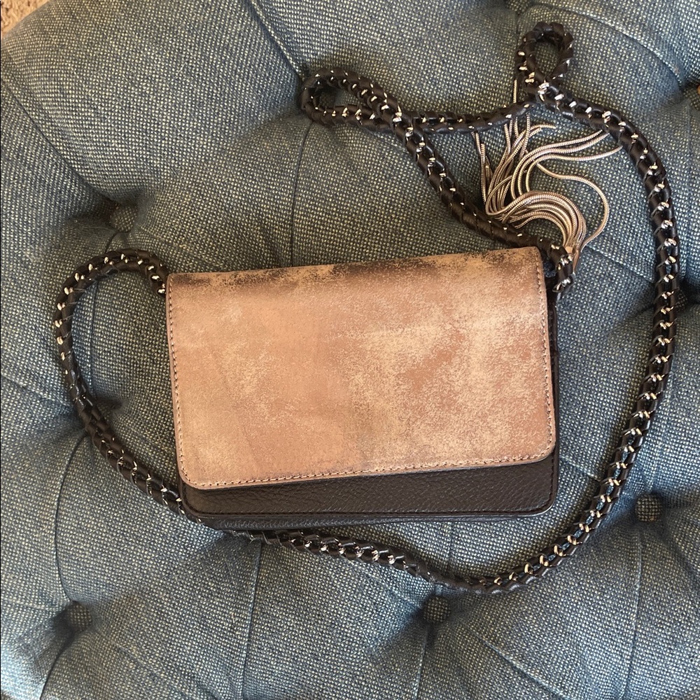 Aimee Kestenberg Metallic and  Black Chain woven with leather Strap purse.